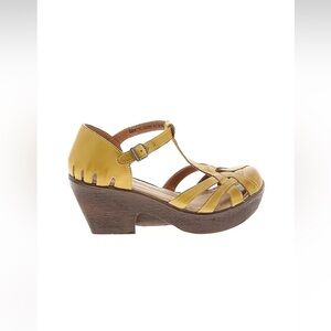 JAFA Yellow Gold Strappy Sandal Heel Leather Handmade Boho Chunky Wedge 36